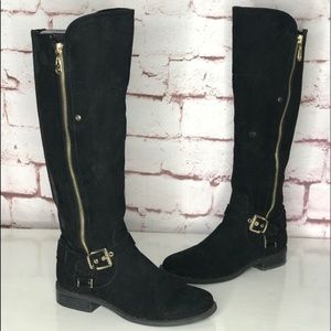 G BY GUESS Harson Moto Riding Boots Black Faux Suede Knee-High Size 6M